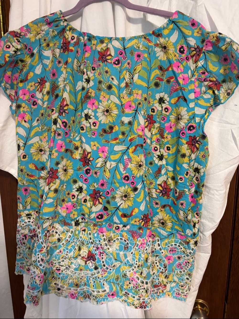 Relativity Turquoise Floral Tassel Tie Tunic - Picture 3 of 5